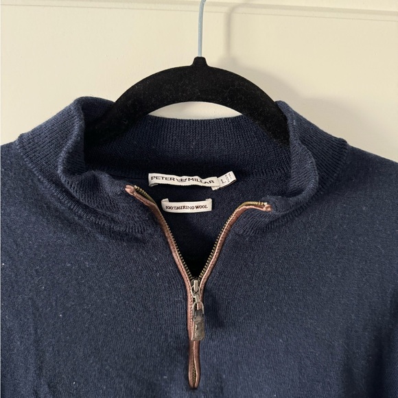 Peter Millar Quarter Zip Merino Wool Sweater in Black Size Large $275 - Picture 2 of 3